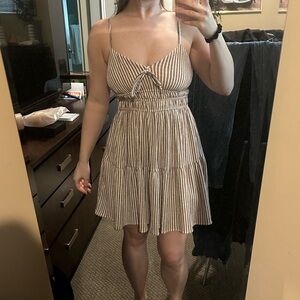 Rewind Brown and White Striped Mini Dress